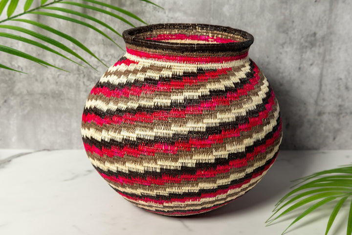 Red Black White Spiral Woven Basket