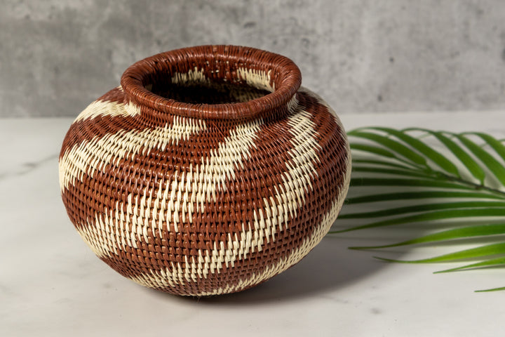 Brown And White Spiral Woven Basket