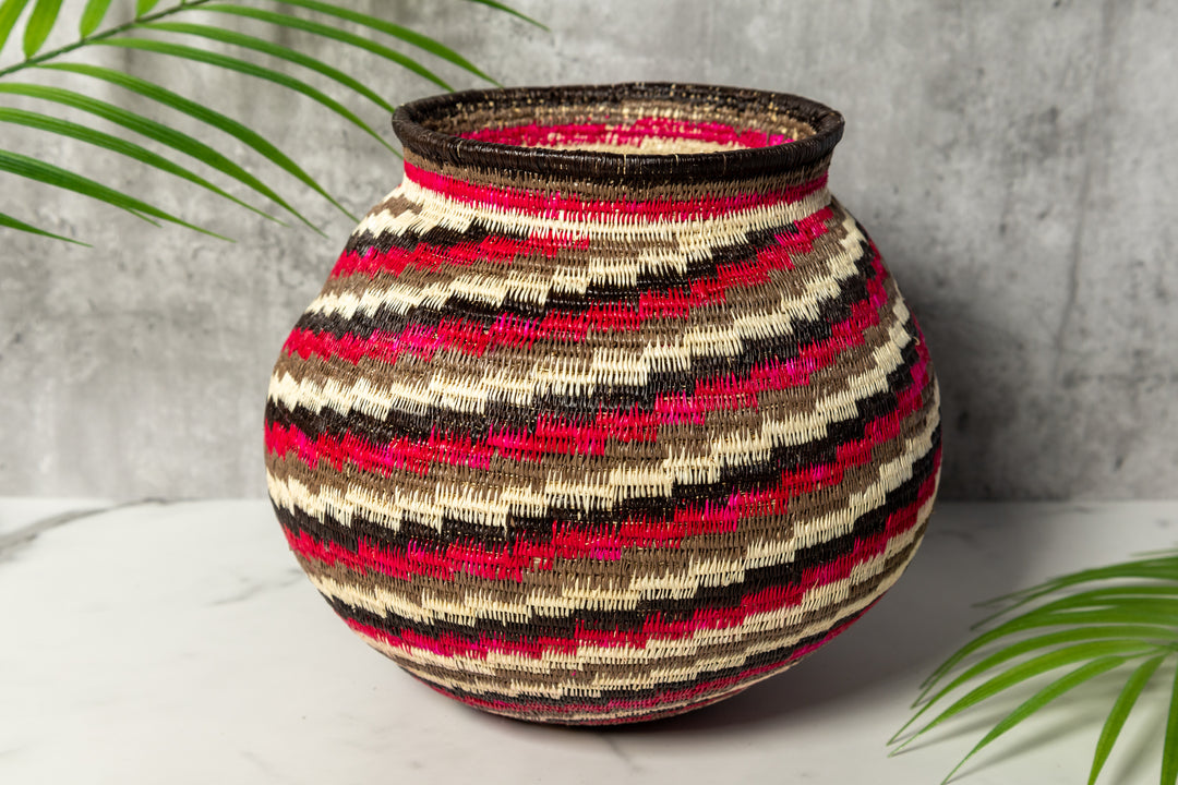 Red Black White Spiral Woven Basket