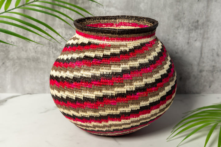Red Black White Spiral Woven Basket