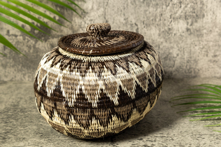 Gray Forest Melody Woven Basket With Top