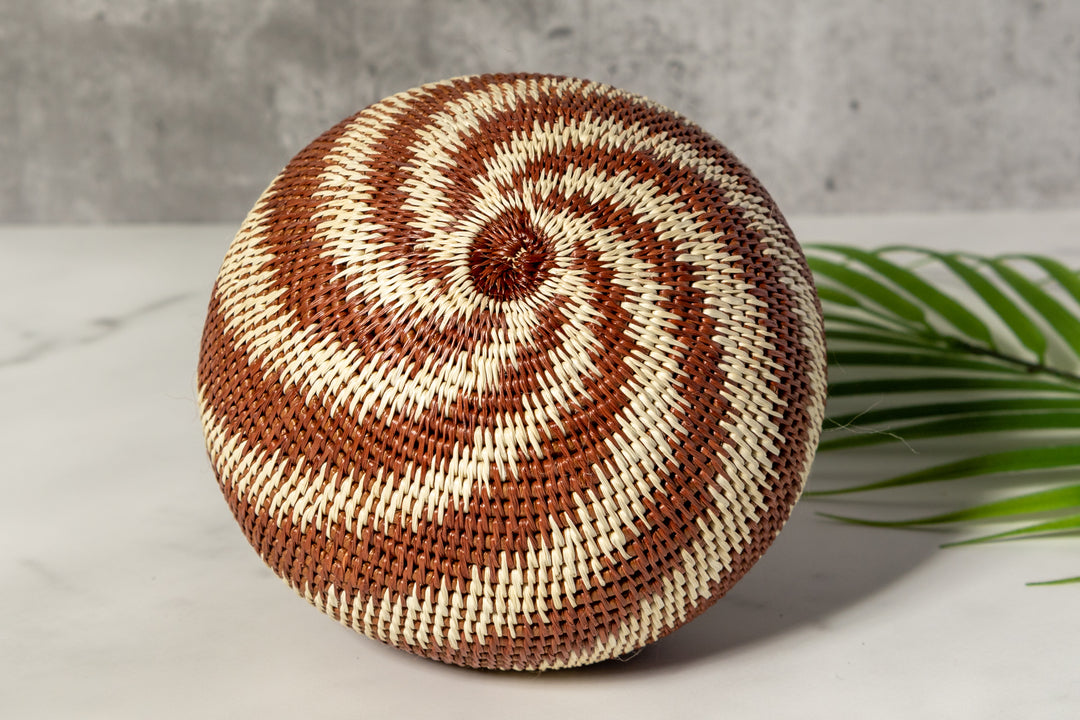Brown And White Spiral Woven Basket