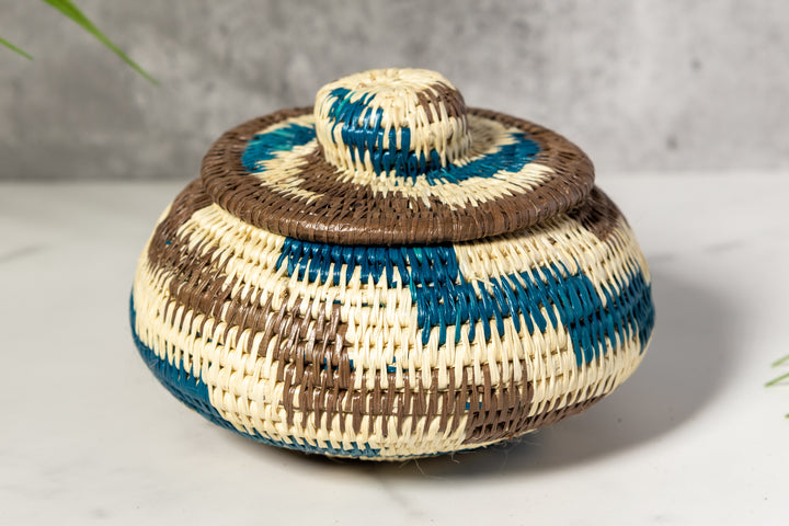 ZigZag Blue And Brown Basket With Top