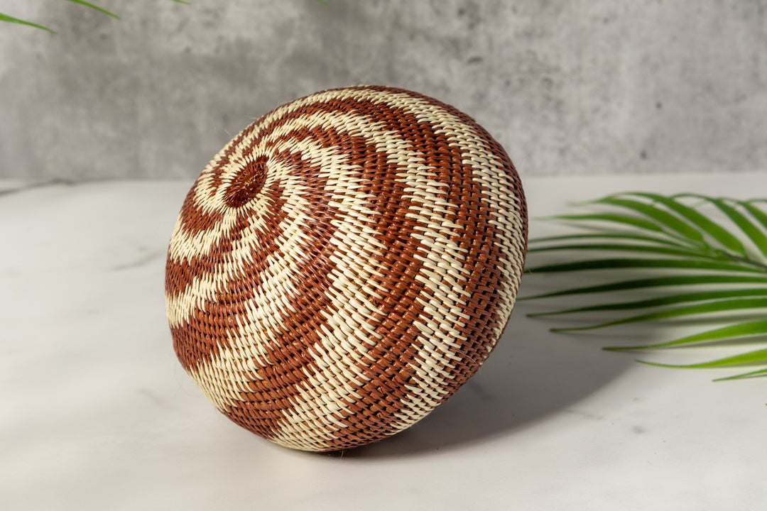 Brown And White Spiral Woven Basket