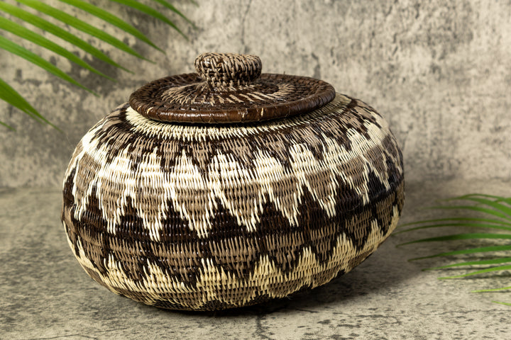 Gray Forest Melody Woven Basket With Top