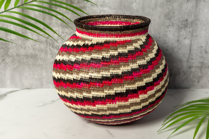 Red Black White Spiral Woven Basket