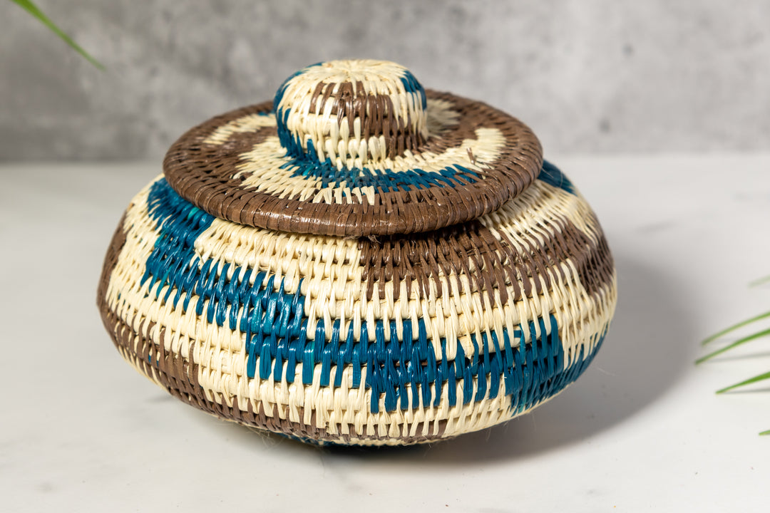 ZigZag Blue And Brown Basket With Top