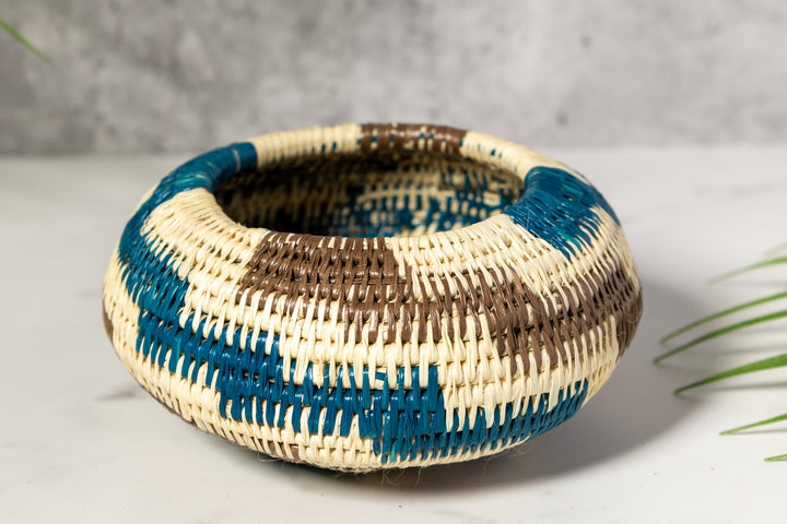 ZigZag Blue And Brown Basket With Top
