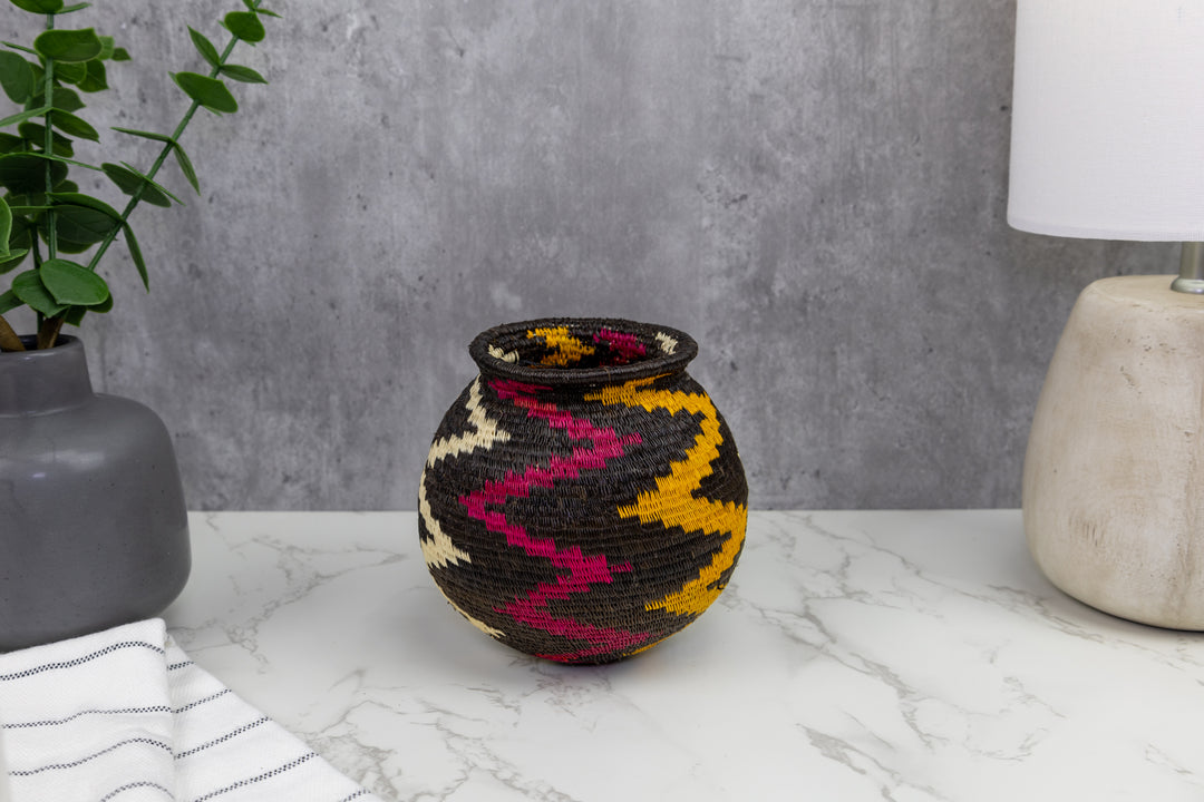 Black Burgundy and Gold Woven Basket