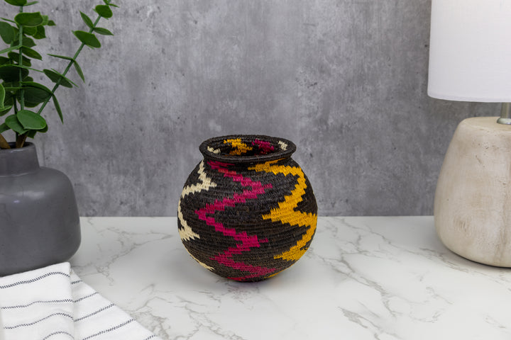 Black Burgundy and Gold Woven Basket