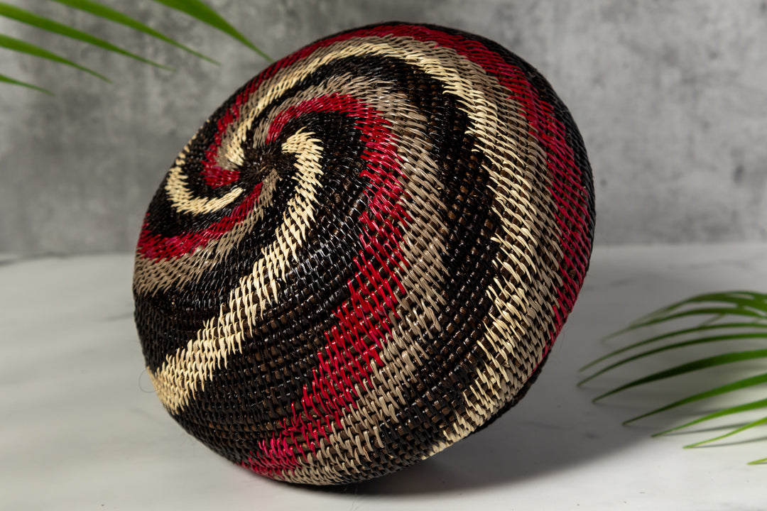 Black White And Red Spiral Woven Basket