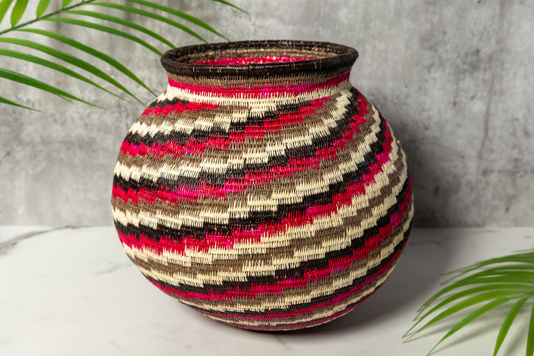Red Black White Spiral Woven Basket