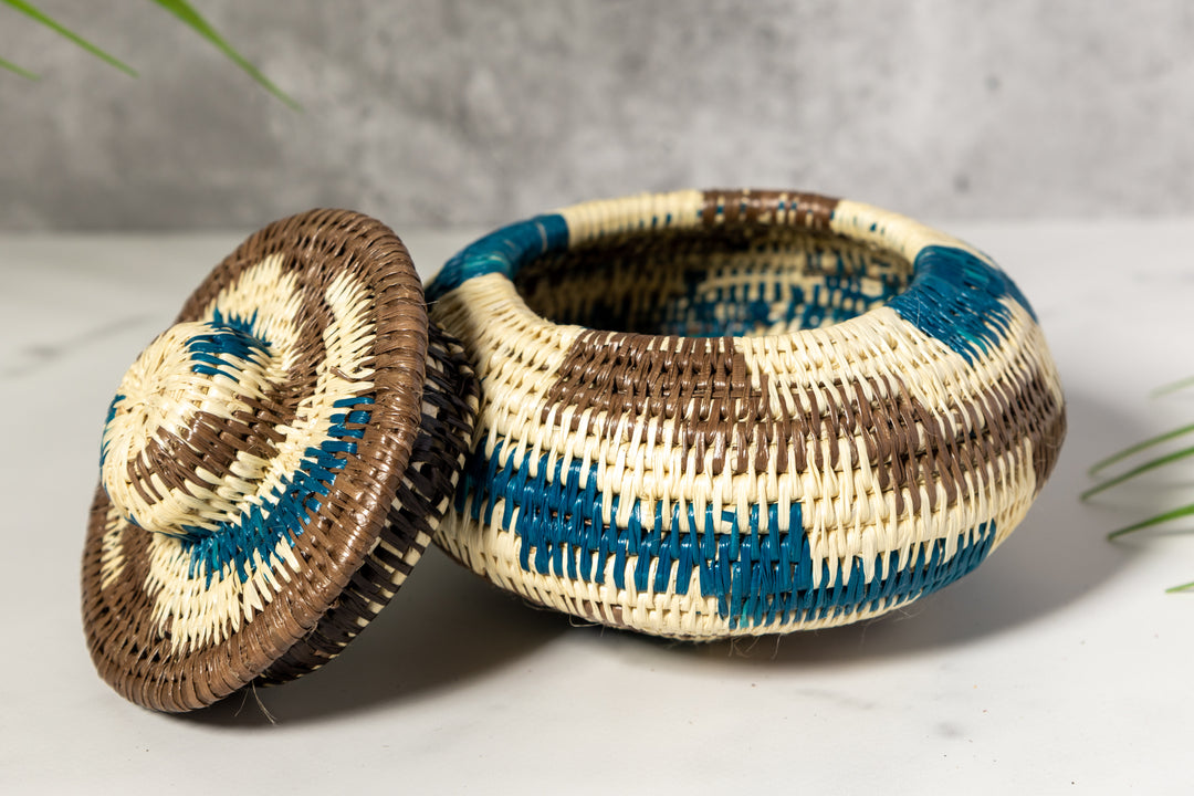 ZigZag Blue And Brown Basket With Top