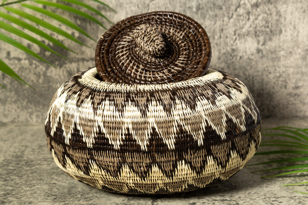 Gray Forest Melody Woven Basket With Top