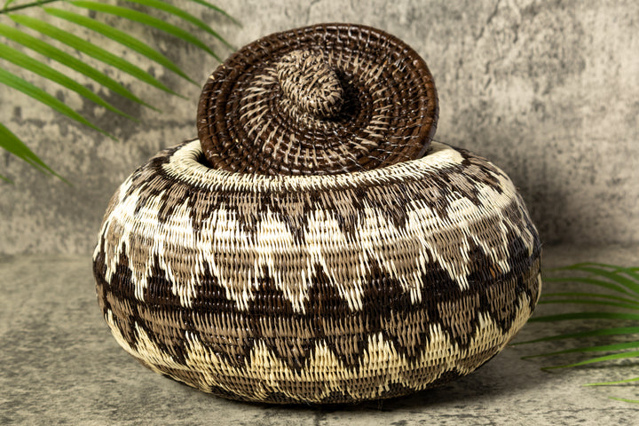 Gray Forest Melody Woven Basket With Top