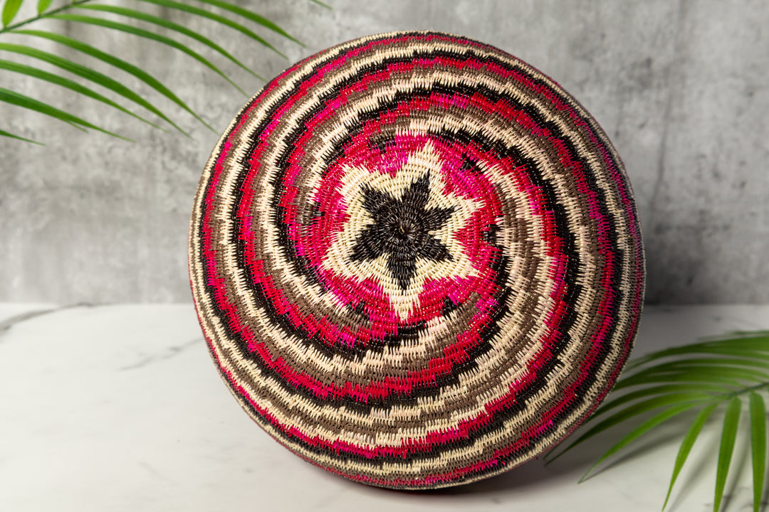 Red Black White Spiral Woven Basket