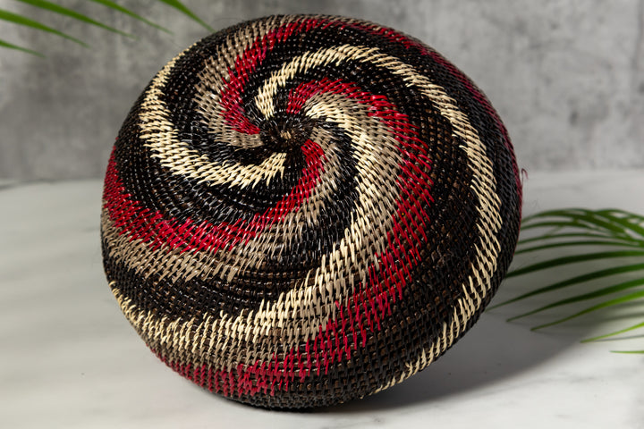 Black White And Red Spiral Woven Basket