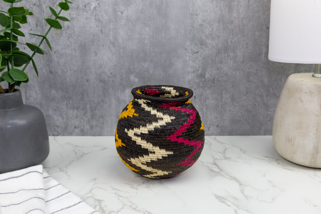 Black Burgundy and Gold Woven Basket