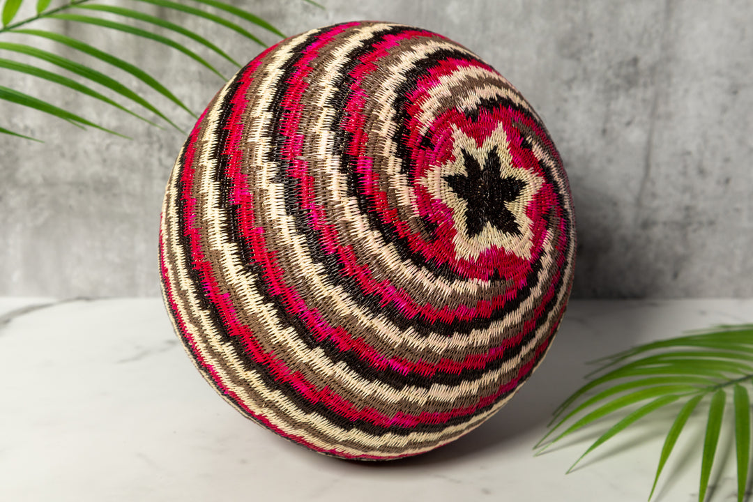 Red Black White Spiral Woven Basket