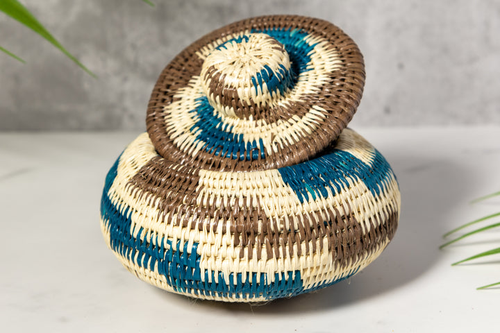ZigZag Blue And Brown Basket With Top