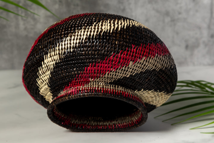 Black White And Red Spiral Woven Basket
