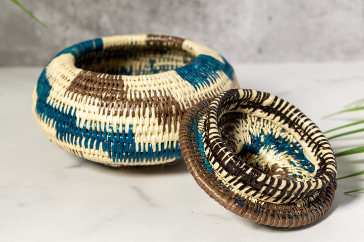 ZigZag Blue And Brown Basket With Top