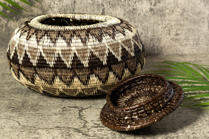 Gray Forest Melody Woven Basket With Top