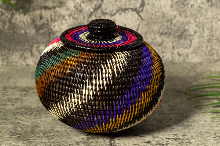 Rainforest Rainbow Swirl Woven Basket With Top