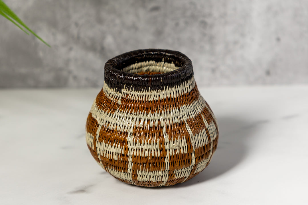 Small Brown And Gray Woven Basket