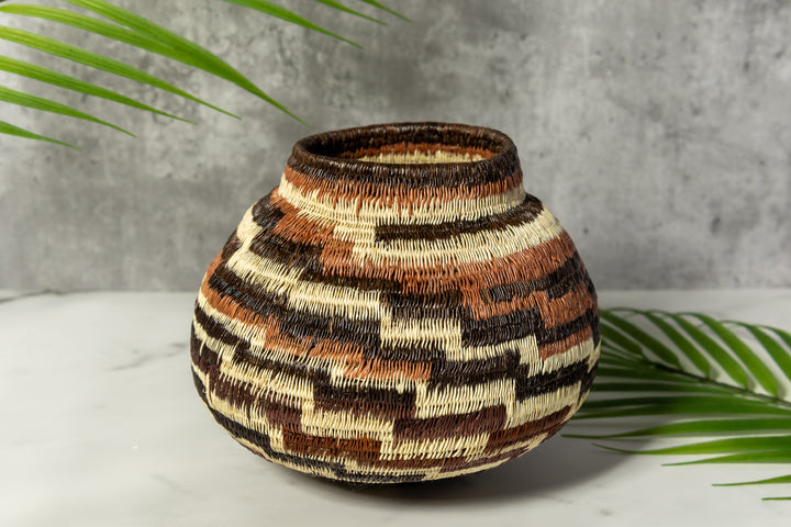 ZigZag Brown And White Woven Basket