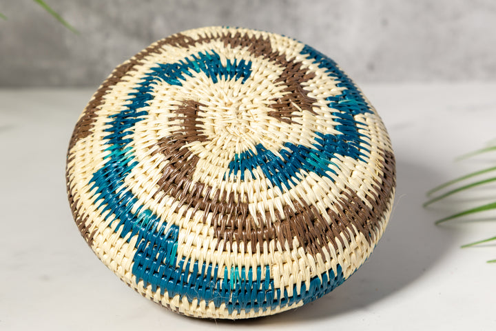 ZigZag Blue And Brown Basket With Top