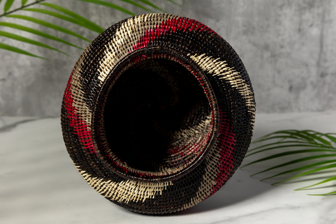 Black White And Red Spiral Woven Basket