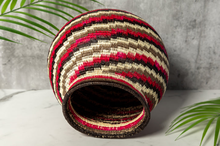 Red Black White Spiral Woven Basket