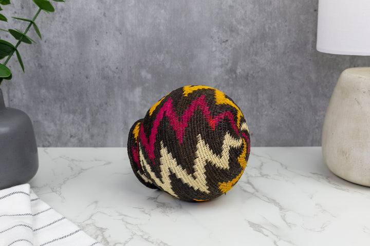 Black Burgundy and Gold Woven Basket