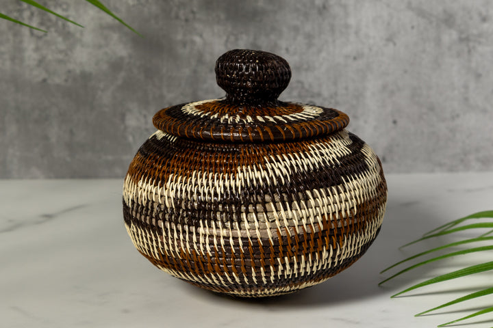 Brown And White Spiral Woven Basket