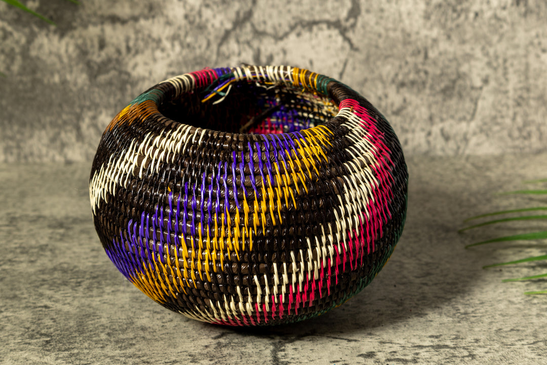 Rainforest Rainbow Swirl Woven Basket With Top