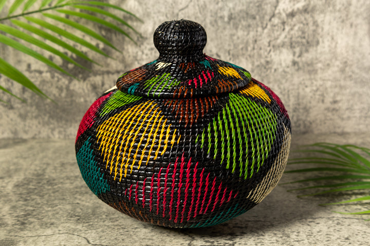 Rainbow Colors Fish Net Woven Basket With Top