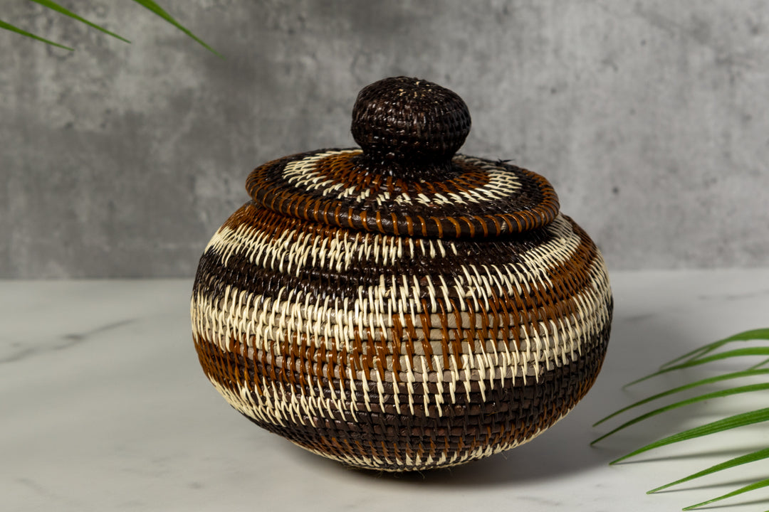 Brown And White Spiral Woven Basket