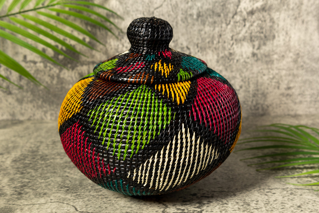 Rainbow Colors Fish Net Woven Basket With Top