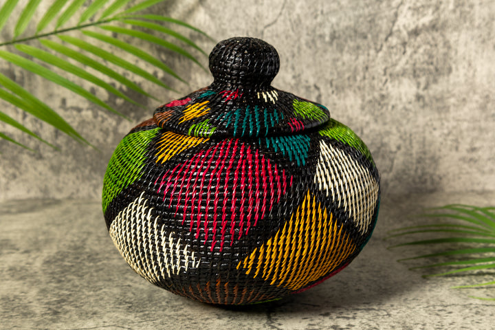 Rainbow Colors Fish Net Woven Basket With Top