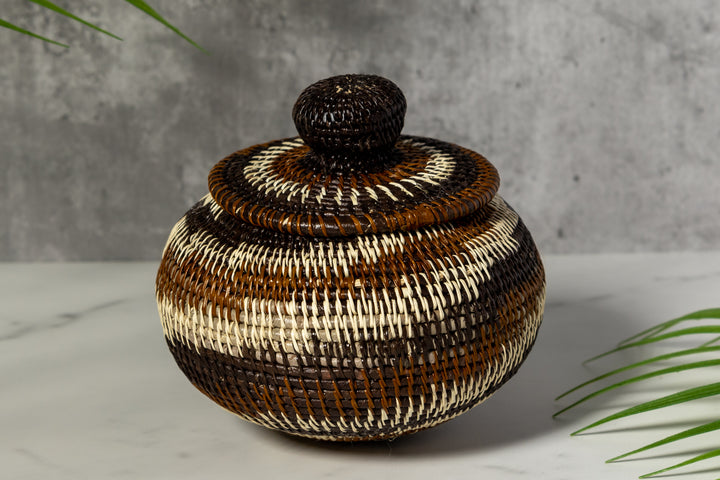 Brown And White Spiral Woven Basket