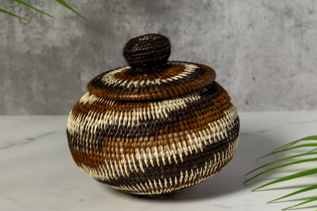 Brown And White Spiral Woven Basket