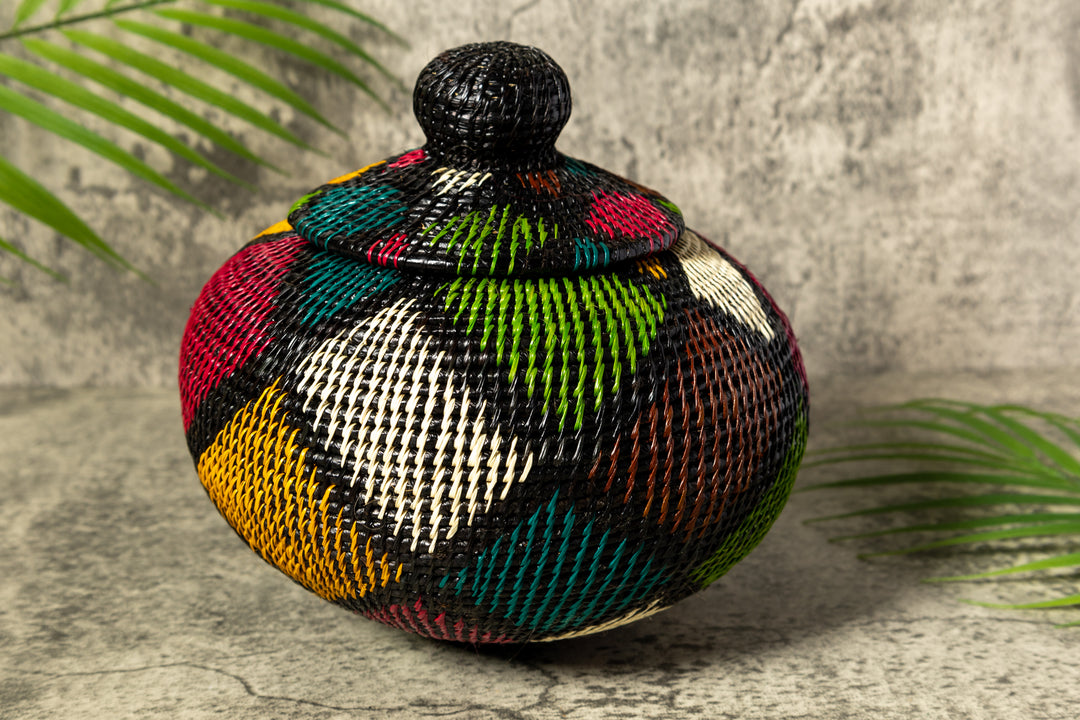 Rainbow Colors Fish Net Woven Basket With Top