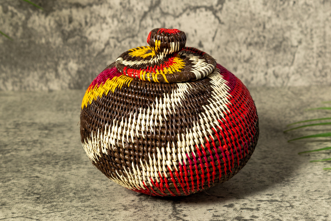 Wild Rainbow Swirl Woven Basket With Top
