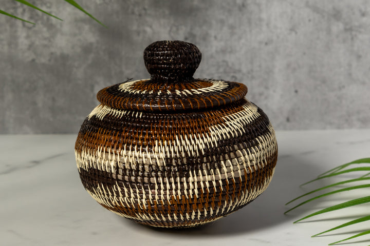 Brown And White Spiral Woven Basket