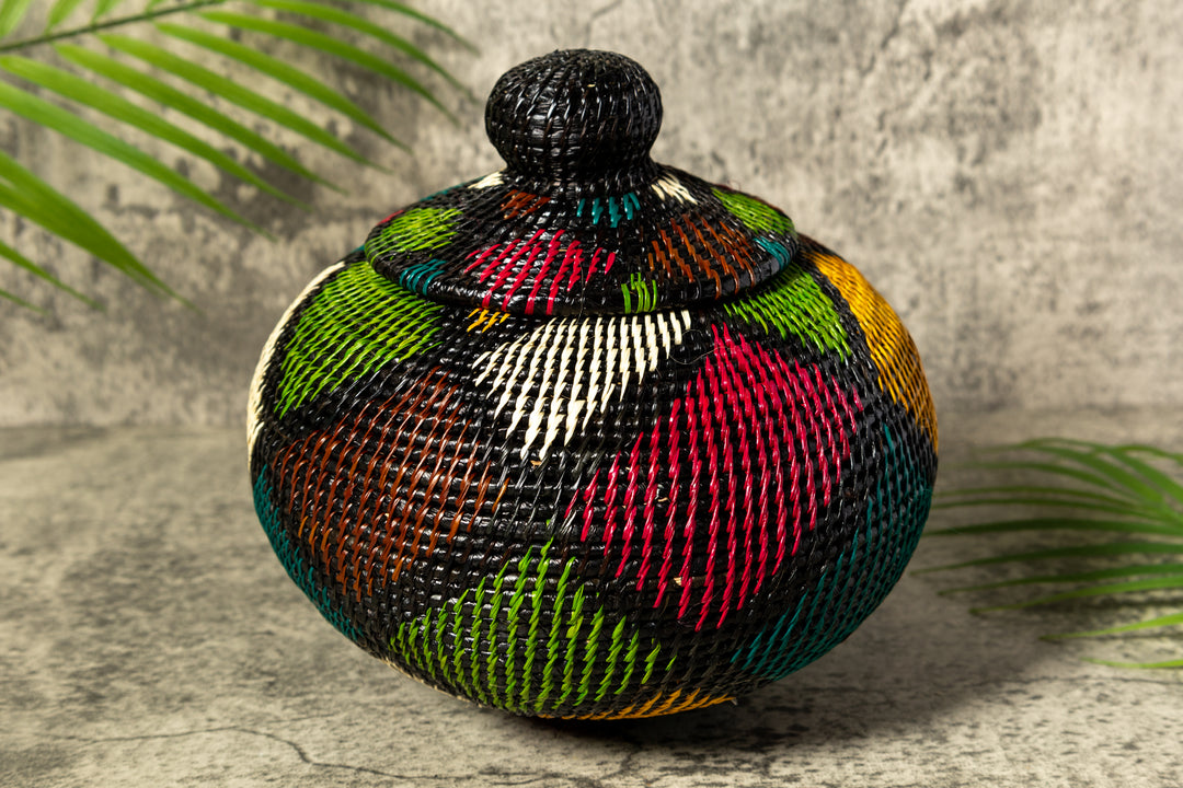 Rainbow Colors Fish Net Woven Basket With Top