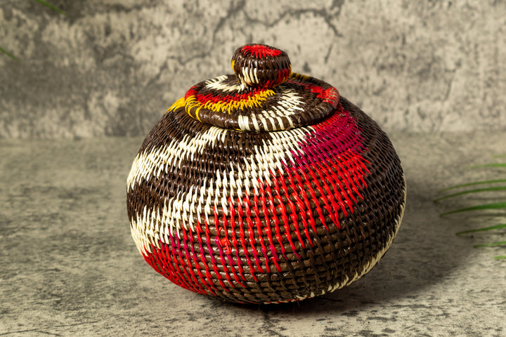 Wild Rainbow Swirl Woven Basket With Top