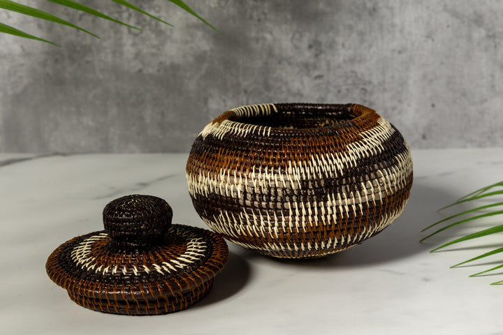 Brown And White Spiral Woven Basket