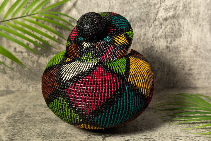 Rainbow Colors Fish Net Woven Basket With Top