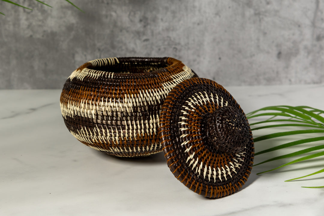 Brown And White Spiral Woven Basket